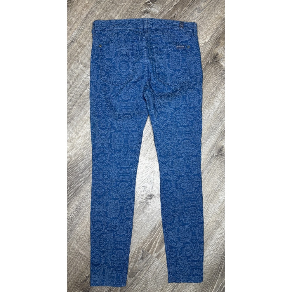 7 For All Mankind Women's Blue Paisley Floral Skinny Pants Jeans Stretch Size 29 - Picture 2 of 6